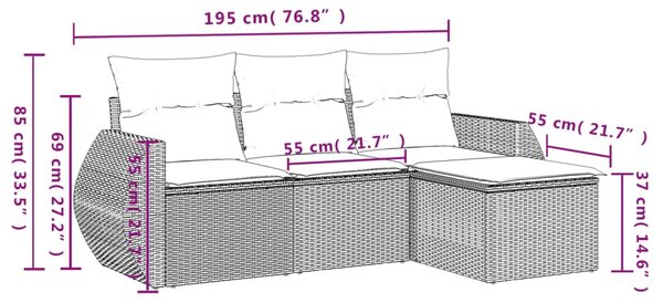 4dílná zahradní sedací souprava s poduškami šedá polyratan 3221269