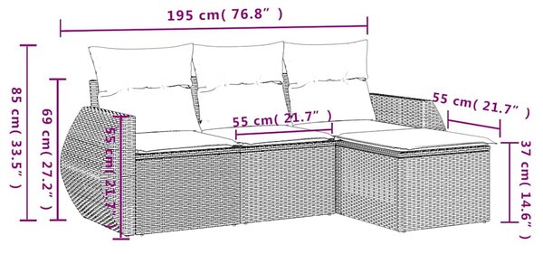 4dílná zahradní sedací souprava a podušky světle šedá polyratan 3221271