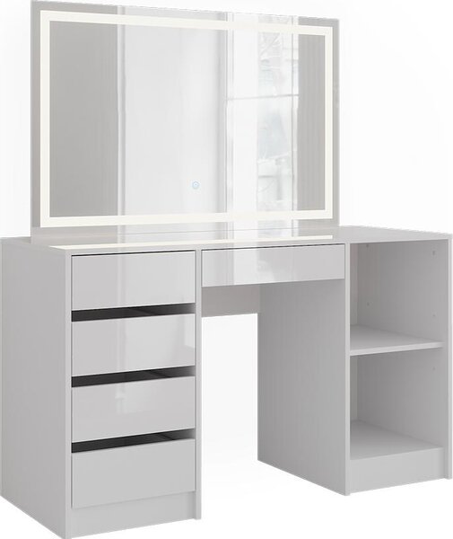 Toaletní stolek Vicco Sherry Bílá/bílý vysoký lesk 128.2 cm s LED zrcadlem, Model 57631
