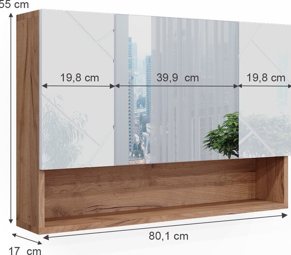 Koupelnová zrcadlová skříňka Vicco Irma Bílý vysoký lesk/zlatý dub power 80.1 x 55 cm, Model 40506