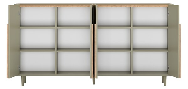 Komoda Amilio 200 cm čtyřdveřová na nožkách - eukalyptus / dub baltic dune / úchyty dub přírodní