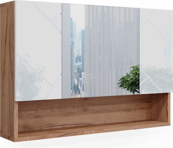 Koupelnová zrcadlová skříňka Vicco Irma Bílý vysoký lesk/zlatý dub power 80.1 x 55 cm, Model 40506