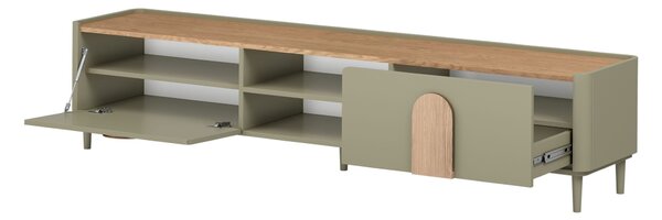 TV stolek Amilio 220 cm na nožkách - eukalyptus / dub baltic dune / úchytky dub přírodní