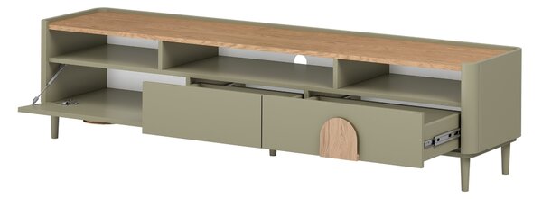 TV stolek Amilio 200 cm na nožkách - eukalyptus / dub baltic dune / úchytky dub přírodní