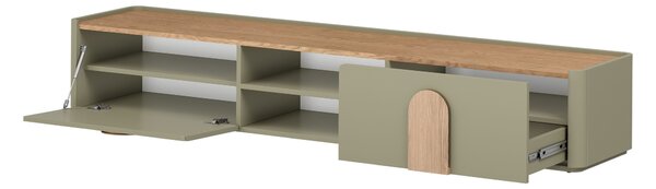 TV stolek Amilio 220 cm se zásuvkou - eukalyptus / dub baltic dune / úchyty dub přírodní