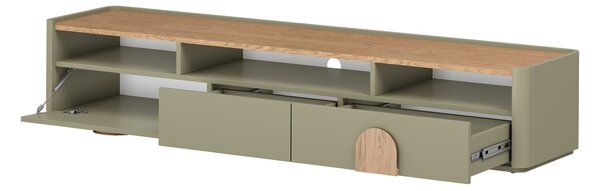 TV skříňka Amilio 200 cm s šuplíky - eukalyptus / dub baltic dune / úchyty dub přírodní