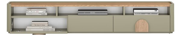 TV skříňka Amilio 200 cm s šuplíky - eukalyptus / dub baltic dune / úchyty dub přírodní