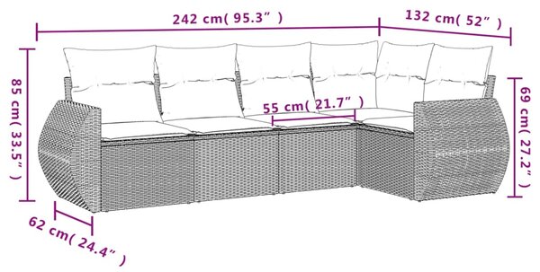 5dílná zahradní sedací souprava s poduškami béžová polyratan 3221327