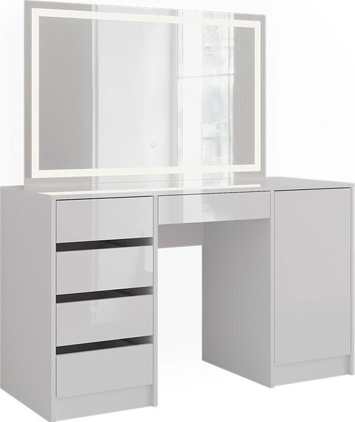 Toaletní stolek Vicco Sherry Bílá/bílý vysoký lesk 128.2 cm s LED zrcadlem, Model 57643