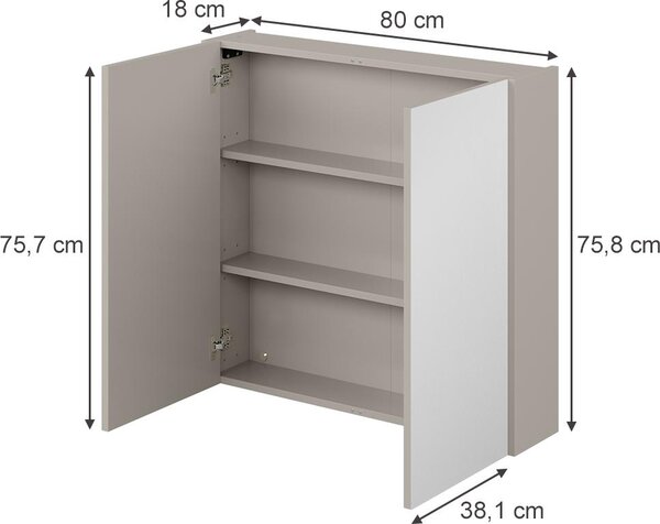 Koupelnová zrcadlová skříňka Vicco Ruford Kašmír 80 x 75.8 cm se 2 zrcadlovými dveřmi, Model 59048
