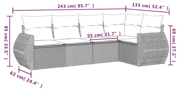 5dílná zahradní sedací souprava s polštáři šedá polyratan 3221330