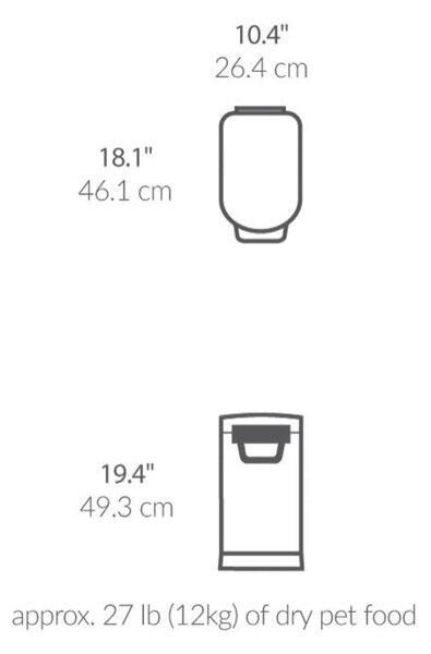 Simplehuman kontejner na 25 L granulí, 11-13 kg suchého krmiva, vzduchotěsný, bílá ocel