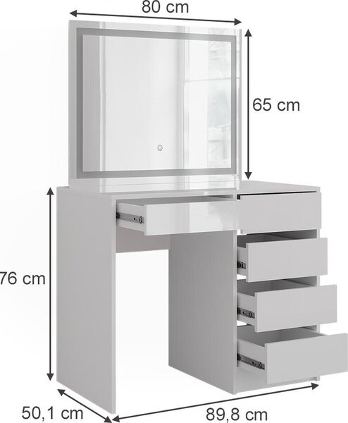 Toaletní stolek Vicco Sherry Bílá/bílý vysoký lesk 89.8 cm 5 dílů, Model 57698