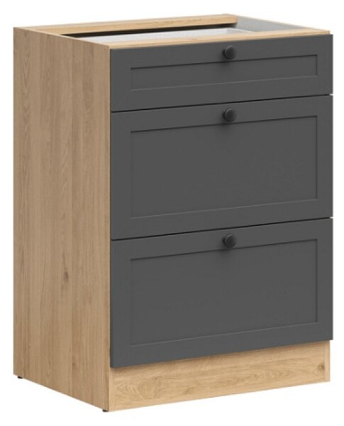 Kuchyňská skříňka Junona Ramka 60 cm, šuplíky, dub bernstein/grafit