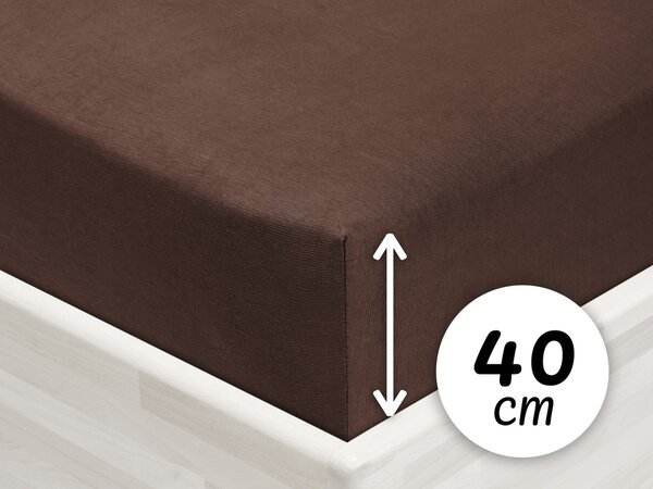 Jersey napínací prostěradlo na extra vysokou matraci JR-026 Čokoládově hnědé 180 x 200 - výška 40 cm