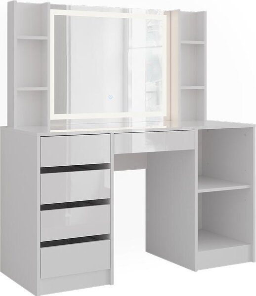 Toaletní stolek Vicco Sherry Bílá/bílý vysoký lesk 128.2 cm s LED zrcadlem, Model 57633