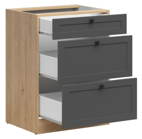 Kuchyňská skříňka Junona Ramka 60 cm, šuplíky, dub bernstein/grafit