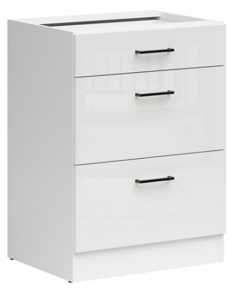 Kuchyňská skříňka Junona Tafla 60 cm, šuplíky, bílá/bílá křída lesk