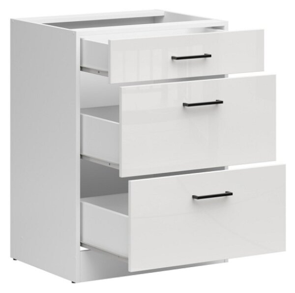 Kuchyňská skříňka Junona Tafla 60 cm, šuplíky, bílá/bílá křída lesk