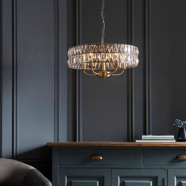 Endon 106244 - Lustr na řetězu CLIFTON 5xE14/6W/230V pr. 50,5 cm mosaz/čirá