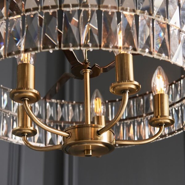 Endon 106244 - Lustr na řetězu CLIFTON 5xE14/6W/230V pr. 50,5 cm mosaz/čirá