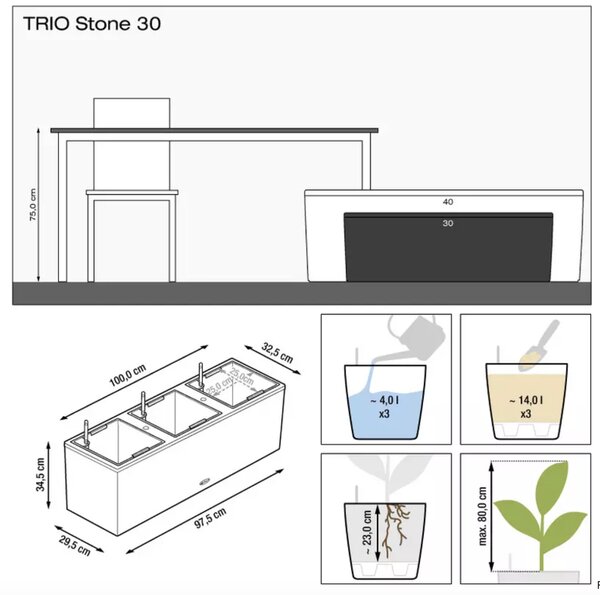 Velkoobjemový truhlík Trio Stone 100x32x34 cm, granitově černá