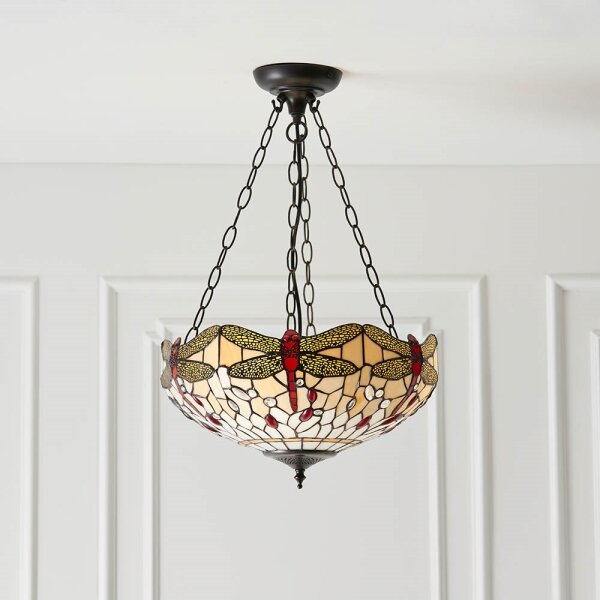 Endon 70759 - Lustr na řetězu Tiffany DRAGONFLY 3xE27/60W/230V pr. 41 cm