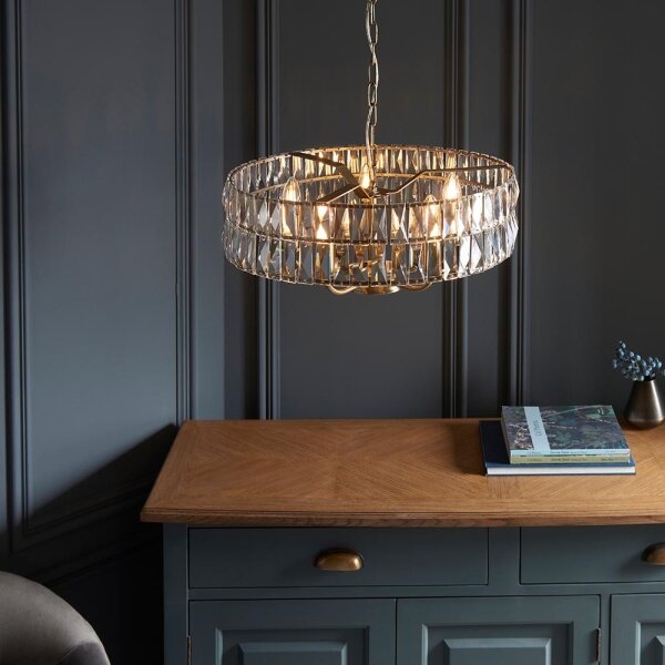 Endon 106244 - Lustr na řetězu CLIFTON 5xE14/6W/230V pr. 50,5 cm mosaz/čirá