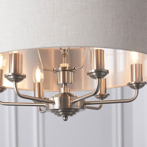 Endon 94357 - Lustr na řetězu HIGHCLERE 6xE14/40W/230V béžová/matný chrom