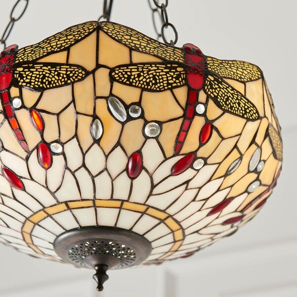 Endon 70759 - Lustr na řetězu Tiffany DRAGONFLY 3xE27/60W/230V pr. 41 cm
