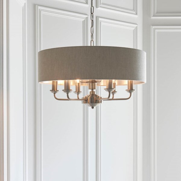Endon 94357 - Lustr na řetězu HIGHCLERE 6xE14/40W/230V béžová/matný chrom