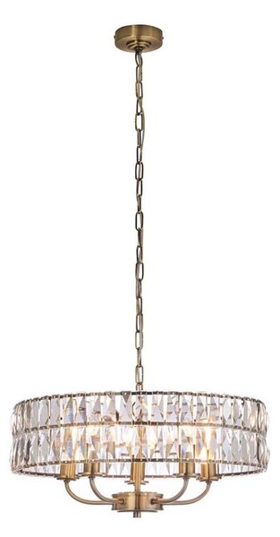 Endon 106244 - Lustr na řetězu CLIFTON 5xE14/6W/230V pr. 50,5 cm mosaz/čirá