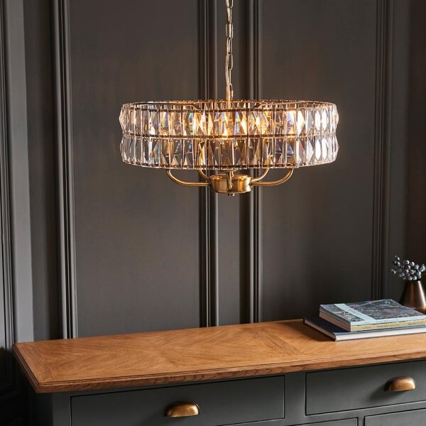 Endon 106244 - Lustr na řetězu CLIFTON 5xE14/6W/230V pr. 50,5 cm mosaz/čirá