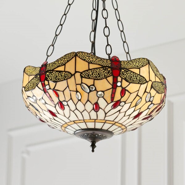 Endon 70759 - Lustr na řetězu Tiffany DRAGONFLY 3xE27/60W/230V pr. 41 cm