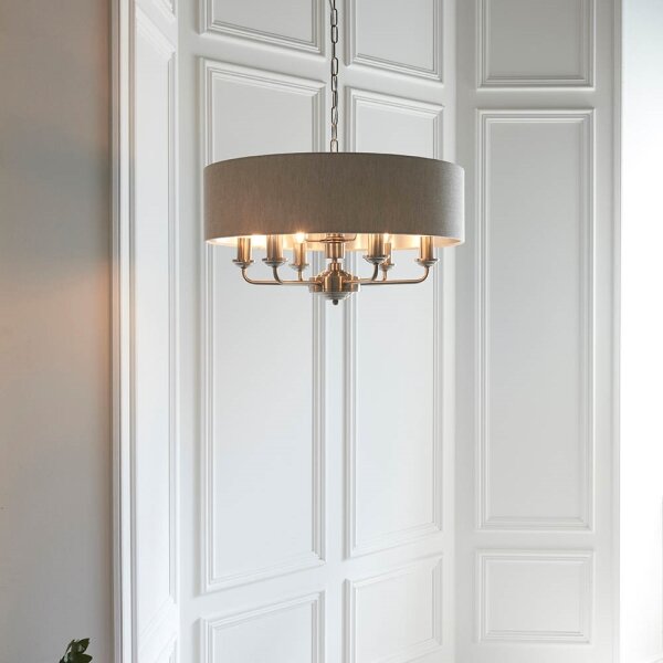 Endon 94357 - Lustr na řetězu HIGHCLERE 6xE14/40W/230V béžová/matný chrom
