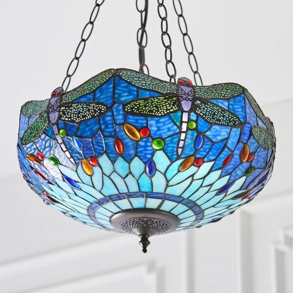 Endon 64075 - Lustr na řetězu Tiffany DRAGONFLY 3xE27/60W/230V pr. 41 cm