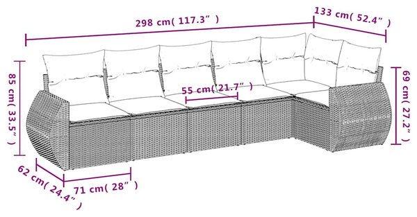 6dílná zahradní sedací souprava s polštáři černá polyratan 3221386