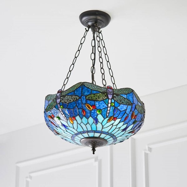 Endon 64075 - Lustr na řetězu Tiffany DRAGONFLY 3xE27/60W/230V pr. 41 cm