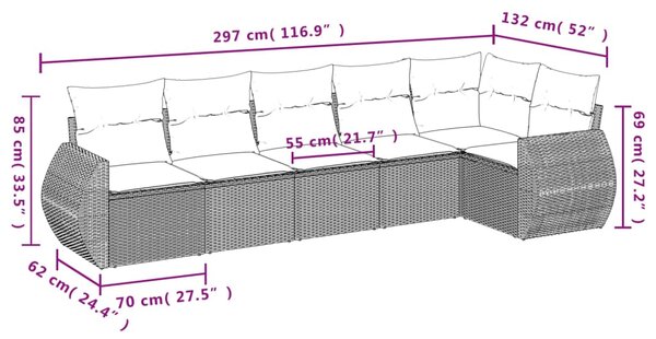 6dílná zahradní sedací souprava s poduškami béžová polyratan 3221388