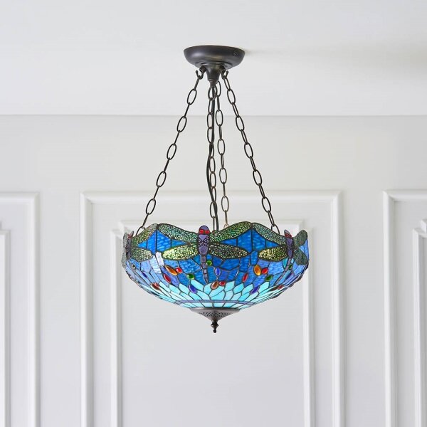 Endon 64075 - Lustr na řetězu Tiffany DRAGONFLY 3xE27/60W/230V pr. 41 cm