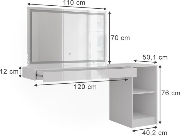 Toaletní stolek Vicco Sherry Bílá 120 cm 4 díly, Model 59571