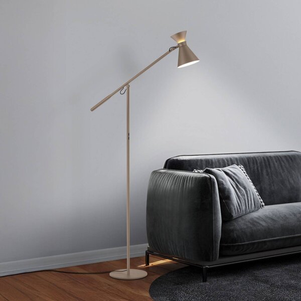 Helestra LED stojací lampa LUK, hnědá, stmívatelné, výškově nastavitelná, stmívatelný, Hnědá / rez, Pracovna / kancelář, Hliník