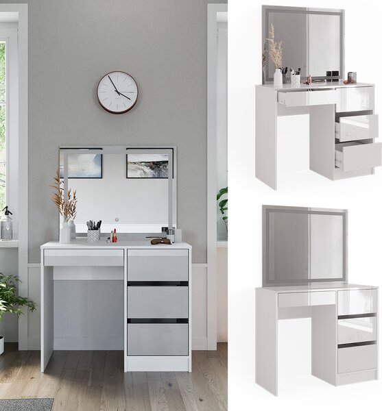 Toaletní stolek Vicco Sherry Bílá vysoký lesk 90 cm se zrcadlem LED, Model 40170