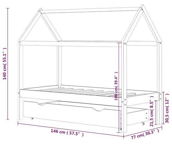 Rám dětské postele se zásuvkou bílý masivní borovice 70x140 cm 322139