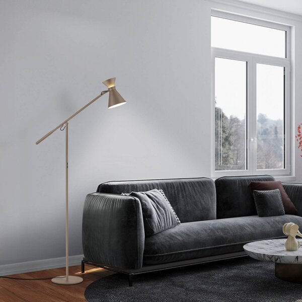 Helestra LED stojací lampa LUK, hnědá, stmívatelné, výškově nastavitelná, stmívatelný, Hnědá / rez, Pracovna / kancelář, Hliník