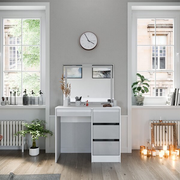 Toaletní stolek Vicco Sherry Bílá vysoký lesk 90 cm se zrcadlem LED, Model 40170