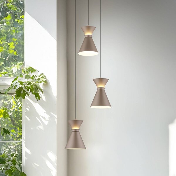 Helestra LED závěsné světlo LUK, 3 žárovky, hnědá, stmívatelné, stmívatelný, Hnědá / rez, Kuchyň, Hliník