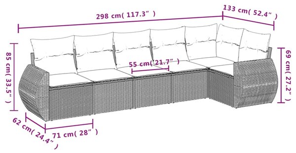 6dílná zahradní sedací souprava a podušky světle šedá polyratan 3221391