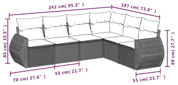 6dílná zahradní sedací souprava s poduškami béžová polyratan 3221408