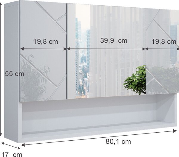 Koupelnová zrcadlová skříňka Vicco Irma Bílá vysoký lesk 80.1 x 55 cm, Model 39450